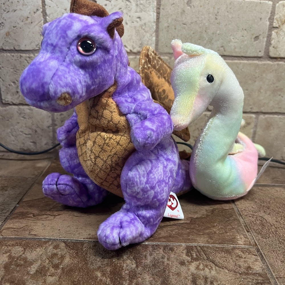Ty Beanie Babies dragon and seahorse